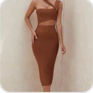 Elegant One-Shoulder Brown Dress